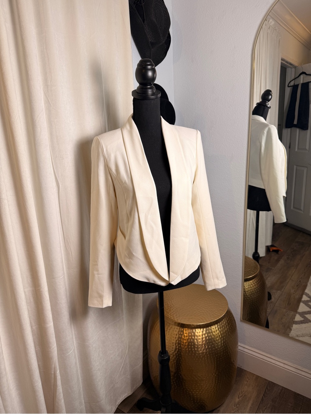 Women's Cream Draped Open-Front Blazer - S